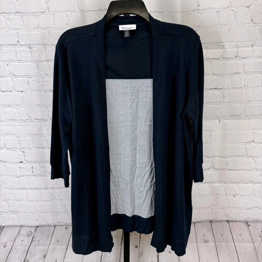 Patchington Navy Polka Dot Open Front Cardigan Size Large